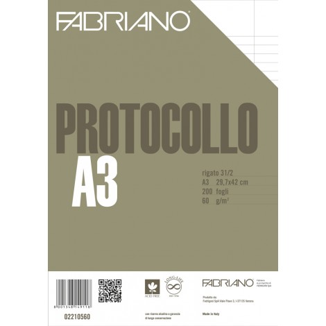 Fogli protocollo carta gr.60 0C righe con margine 200 fogli A3