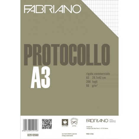 Fogli protocollo, uso commerciale, 200fg A3 gr.60
