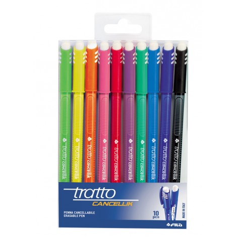 Tratto Cancellik - Penna a sfera con inchiostro cancellabile, doppia gomma colori assortiti - 10pz