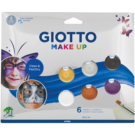 Make Up - Ombretti per trucco - Set trucchi teatrali, 6 ombretti da 5ml, pennello, spugna e leaflet, colori metallici - 1pz