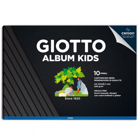 Album KIDS da disegno monoruvido, 10 fogli collati sul lato corto, formato A4, adatto a colori metal, glitterati e al collage colore nero
