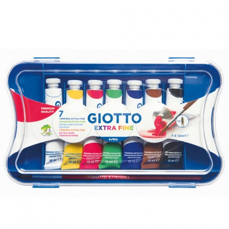 Tempera ultrafine concentrata in tubetto di alluminio, densa e coprente, diluibile con acqua, tavolozza estraibile dal coperchio e pennello incluso 12ml colori assortiti 7pz