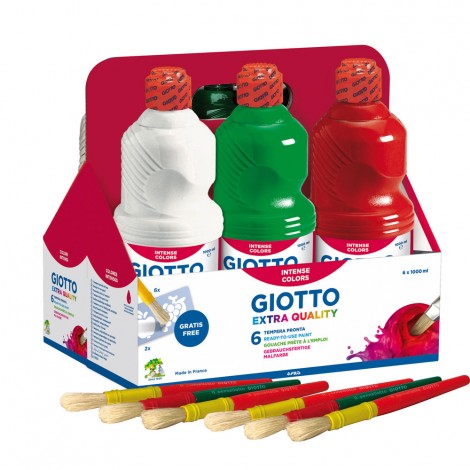 Schoolpack - Tempera in flacone - Tempera di qualità superiore pronta all`uso in flacone, densa e coprente, lavabile 1lt colori assortiti - 6pz