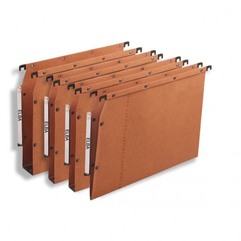 Favorit ULTIMATE – Cartelle sospese per ARMADIO – Cartelle con fondo a U3, in carta RICICLATA, interasse 33cm, sistema di collegamento continuo a bottone, aste di sospensione in acciaio, ganci in polistirene nero, porta etichette ad effetto lenticolare 32,5x27,5cm - Prezzo singolo, ord minimo 25pz