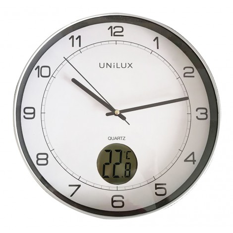 Orologio da parete TEMPUS, 30,5cm, funzionamento con batteria AA e 2 AAA incluse, dotato di termometro digitale