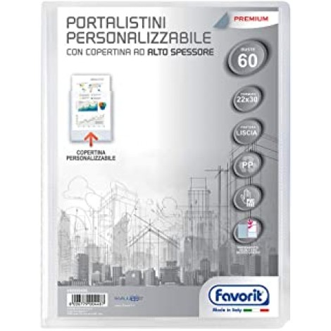 Portalistini personalizzabile in PPL con 60 buste, formato utile 22x30cm, finitura liscia, copertina alto spessore - 1pz