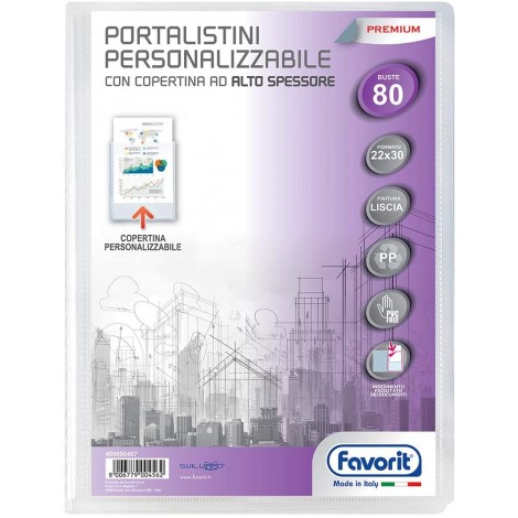 Portalistini personalizzabile in PPL con 80 buste, formato utile 22x30cm, finitura liscia, copertina alto spessore - 1pz