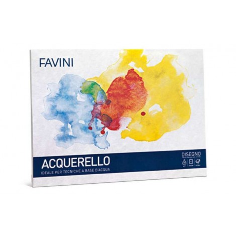 Favini Album da disegno ACQUERELLO ruvido 10fg, 25x35cm, in cellulosa purissima e 20% di cotone. L` elevata grammatura e la particolare collatura realizzata in massa e con gel vegetali in superficie offrono un`ottima resa all`acquerello