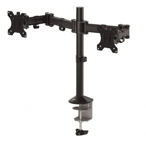 Braccio porta monitor Reflex - Braccio porta monitor estensibile per uno schermo, fissaggio con morsetto o foro a ganascia, per monitor fino a 8kg e 27", foratura vesa 75x75mm/100x100mm - 1pz