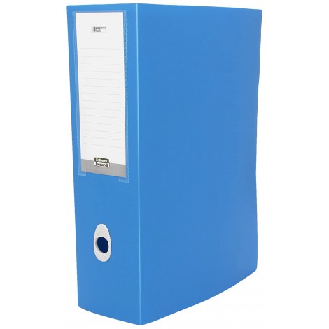 Fellowes Plus - Scatola progetti con chiusura a bottoni e porta etichetta dorso 10mm colore azzurro - Prezzo singolo, ord. minimo 5pz