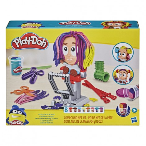 Il Fantastico barbiere - Aggiungi Play-Doh nel meccanismo a pompa e fai crescere una bella capigliatura multicolore al tuo cliente quando poi serve un bel taglio, fallo accomodare in poltrona e dai sfogo al tuo estro con le forbici professionali e il potente rasoio! Diventa il re delle acconciature con i vasetti a tre colori e un`infinita` di accessori!