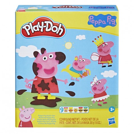 Peppa Pig play set- Prepara per Peppa Pig un set completo di vestiti per ogni occasione: con lo stampino a 4 lati, 3 stampi classici e gli accessori in dotazione, Peppa Pig puo` diventare principessa, sirena, unicorno o qualsiasi cosa tu voglia! E non dimenticarti i suoi inseparabili stivali per sguazzare nelle pozzanghere piene di fango!