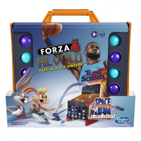 Forza 4 al volo, Space Jam - Forza 4 Al Volo e il Basket sono insieme due concetti perfetti. Arriva la prima versione licenziata dell`amatissimo gioco Forza 4 Al Volo! ispirato al nuovo film Space Jam 2 che arriverà in estate con Lebron James, protagonista adorato dai bambini. I giocatori scelgono di far parte della Goon Squad o Tune Squad, quindi si sfideranno per lanciare le palline da basket nella griglia di Forza 4 Al Volo usando appositi lanciatori. Una entusiasmante competizione testa a testa mentre cercano di ottenere per primi 4 palline di fila per la vittoria.