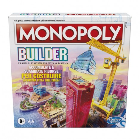 Monopoly Builder - Il primo gioco di strategia nella famiglia Monopoly! Mr. Monopoly ha comprato un`intera isola e chiede il nostro aiuto per costruire la città! In questa edizione costruirete gli edifici impilando letteralmente i mattoncini ma avrete bisogni di tante risorse: gru, escavatori, camion. La partita termina quando viene costruito il luccicante e altissimo attico, ma vince il miglior costruttore della città che nel coso della partita ha raccolto più punti!