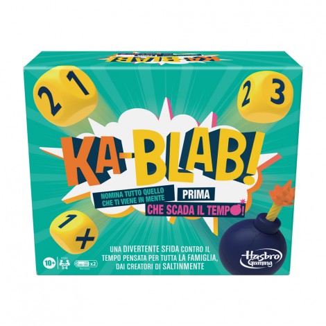 KA-BLAB! - Lancia i dadi per scoprire quante parole devi nominare riferite alla tua carta categoria, ma pensa in fretta, perché il timer funziona in maniera casuale, e potresti ritrovarti all`improvviso senza tempo, proprio mentre parli! in questo caso perderai un gettone vita! Scatena la tua fantasia e continua a nominare parole fino a quando non dovrai passare i dadi. Con 200 carte categoria, le sfide e le sorprese sono infinite! L`ultimo giocatore a rimanere in gara, vince la sfida!