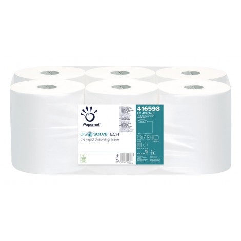 Asciugamani Dissolvetech Centrefeed, a rapido dissolvimento, 140m, 1 strappo in pura cellulosa, goffratura micro, 2 veli