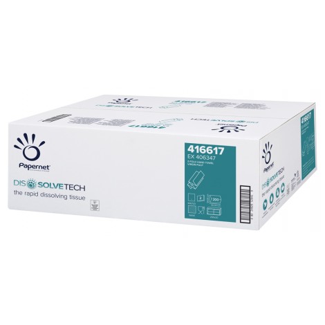 Papernet Asciugamani piegati DissolveTech a Z, a rapido dissolvimento, 200 strappi, formato 23x23,5cm, goffratura wave, 2 veli