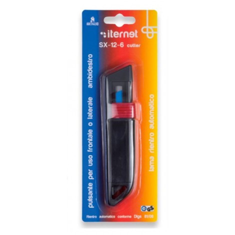 Iternet SC-12-6 - Cutter a scatto in ABS ambidestro, lama trapezoidale colore nero - 1pz