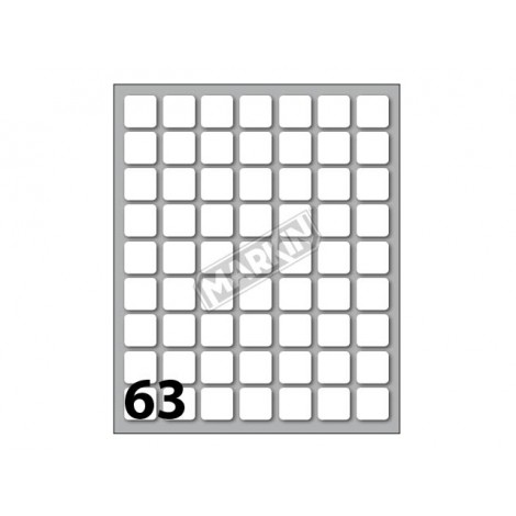 Etichette adesive in fogli - Multiuso - 630 etichette adesive permanenti (14mmx14mm), 63 etichette per foglio, 10 fogli - Prezzo singolo, ord. minimo 25pz