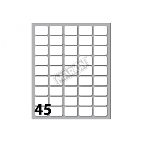 Etichette adesive in fogli – Multiuso –  450 etichette adesive permanenti (21mmx14mm), 45 etichette per foglio, 10 fogli - Prezzo singolo, ord. minimo 10pz