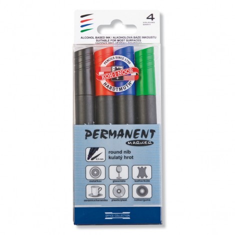 Kohinoor Office - Marcatore permanente con inchiostro a base d`alcool tratto 2,5mm colori assortiti - 4pz