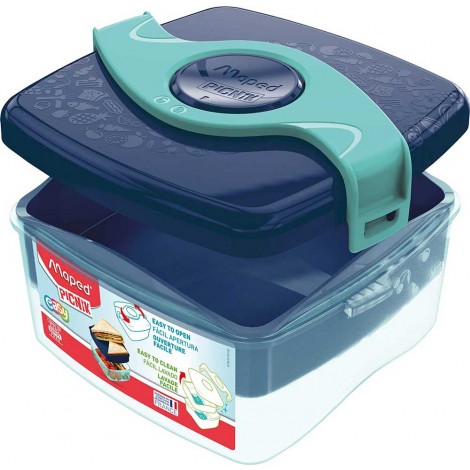Porta vivande a scomparti ORIGINS, a prova di perdita, totalmente smontabile, utilizzabile in microonde e freezer, capienza 1,4l, dimensioni 150x80mm colore blu,verde