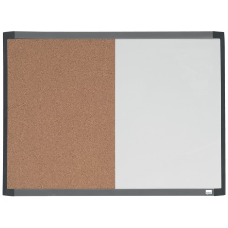 Lavagna combinata composta da una superficie magnetica cancellabile a secco ed un pannello in sughero. Inclusi magneti per il fissaggio, nastro adesivo in schiuma, un pennarello nero riscrivibile cancellabile a secco e due magneti 43x58,5cm - 1pz