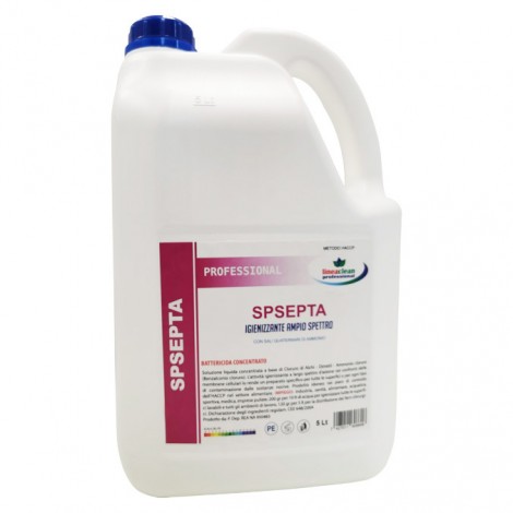 Battericida SPSEPTA concentrato - Igienizzante concentrato ai sali quaternari di ammonio con benzalconio cloruro - inodore e incolore, da DILUIRE, elimina da tutte le superfici cariche batteriche e funghi, per spogliatoi, studi medici, casa, ufficio, ospedali - conforme al metodo HACCP 5lt