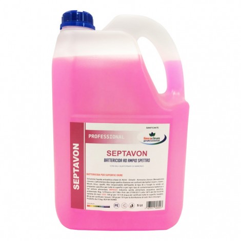 Sanitizzante SEPTAVON concentrato a base di benzalconio cloruro. Permette di eliminare completamente dalle superfici trattate tutte le cariche batteriche, muffe, funghi ect 5lt