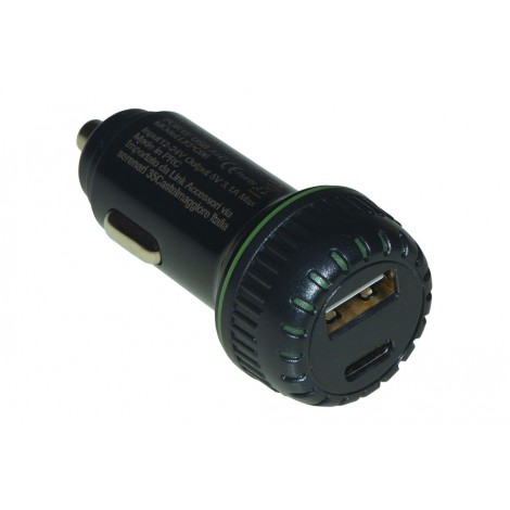 Alimentatore per auto con 1 porta USB e 1 porta USB tipo C con Power Delivery da 5V 3,4A - 1pz