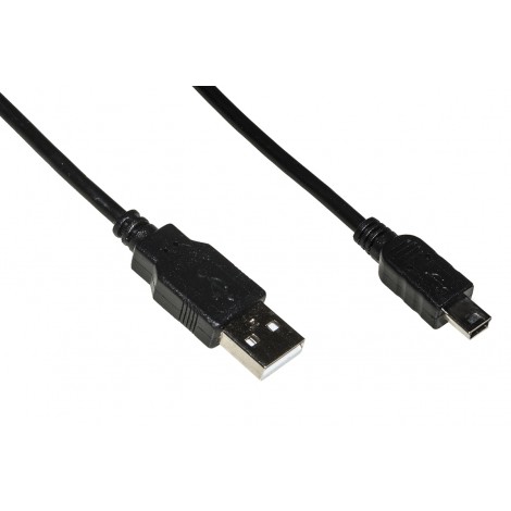 Cavo USB 2.0 - USB mini B 1m - Per il collegamento di dispositivi USB esterni (con presa mini B (5 poli), per esempio lettore MP3, cellulare o custodia esterna per HDD) all`host USB (ad esempio PC, Notebook). Velocità di trasferimento dati fino a 480 Mbps (High-Speed).