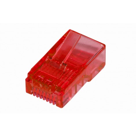 Confezione 100 connettori RJ45 per reti cat 5E UTP, adatti per cavi flessibili colore rosso - 1pz