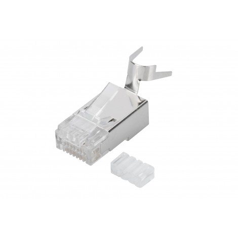 Connettore RJ45 per reti cat 6A FTP con inseritore, adatto per cavi solidi - Prezzo singolo, ord. minimo 10pz