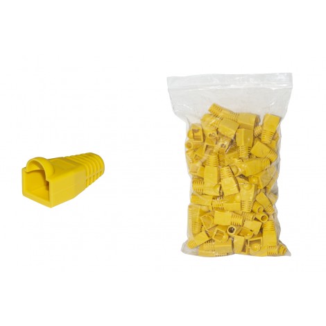 Confezione 100 copriconnettori 6mm per plug RJ45 - Copriconnettori in gomma con protezione per la linguetta adatti per cavi cat 5e/6 colore giallo