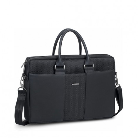 NARITA - Borsa per notebook fino a 15,6", in tessuto con fantasia a spina di pesce, con maniglia e cinghia a tracolla, composta da scomparto notebook e due tasche frontali, dimensioni esterne 410x295x60mm colore nero