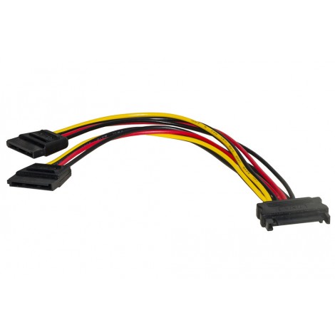 Cavo sdoppiatore SATA 20cm - cavo splitter di alimentazione interna con 1 connettore SATA maschio e 2 connettori SATA femmina, usato per alimentare 2 dischi rigidi o altri dispositivi SATA tramite una sola porta SATA, lunghezza cavo 20cm - 1pz