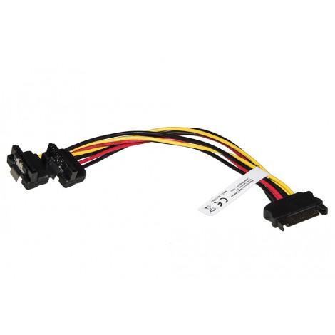 Cavo sdoppiatore SATA 15cm - Cavo splitter di alimentazione interna con 1 connettore SATA maschio e 2 connettori SATA a 90 gradi femmina, usato per alimentare 2 dischi rigidi o altri dispositivi SATA tramite una sola porta SATA, lunghezza cavo 15cm - 1pz
