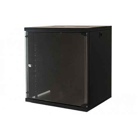 Link Armadio rack 19" 12 unita' da muro - Armadio con fianchi laterali apribili. Porta frontale in vetro temperato, chiusura a chiave. 4 montanti laterali verticali da 19" regolabili, capacita` di carico massima 50kg, feritoie passacavi dall`alto o dal basso. 12 viti e tasselli montaggio muro inclusi (A)620 x (L)540 x (P)450 mm - 1pz