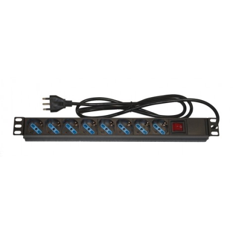 Link Multipresa da rack 19" con 8 prese universali e interruttore, cavo con spina italiana 16A - 1pz