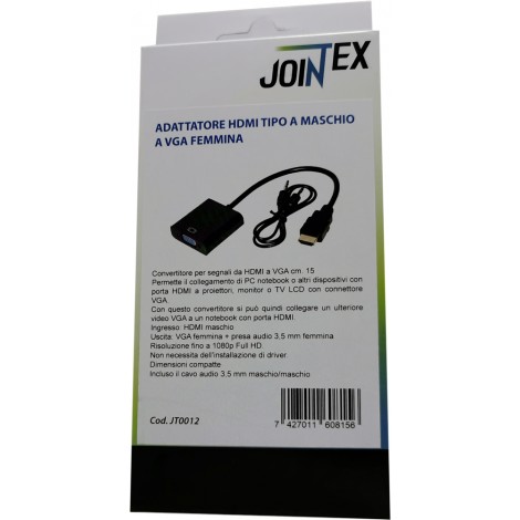 Adattatore HDMI-VGA 15cm + cavo audio - Adattatore HDMI tipo a maschio a VGA femmina piu` cavo audio stereo 3,5 mm - 1pz