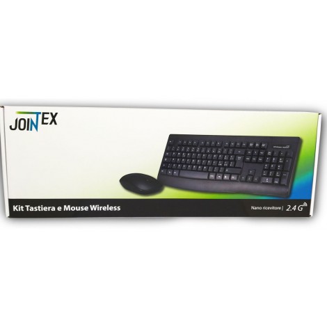 Kit di tastiera standard e mouse ergonomico con 3 tasti 1000 DPI - resistente all`acqua - interfaccia wireless con raggio d`azione fino a 10mt, batterie non incluse- 1pz