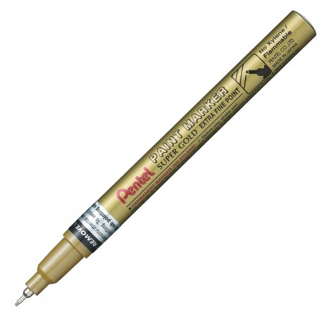 Pentel Amiko – Marcatore permanente a vernice base olio, resistente all`acqua, punta 0,6mm colore oro – Prezzo singolo, ord. minimo 12pz