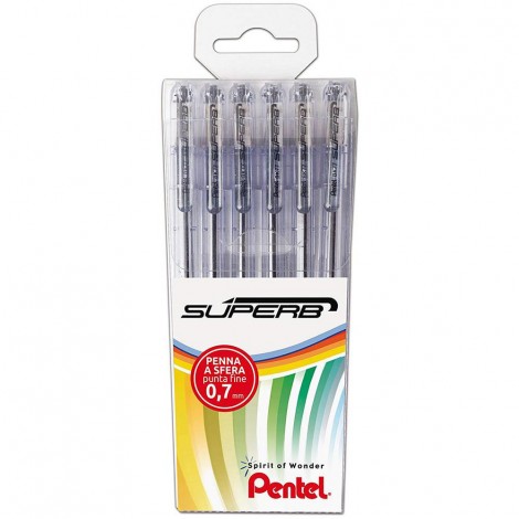 Super B – Penna a sfera con fusto trasparente, punta 0,7mm colore blu – 1pz