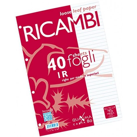 Quaxima - Ricambi forati bianchi, 40 fogli da 80GR, formato A4, rigatura 1R - 1PZ