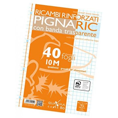 Pignaric - Ricambi forati rinforzati bianchi, 40 fogli, A4 quadretti 10mm  - 1pz