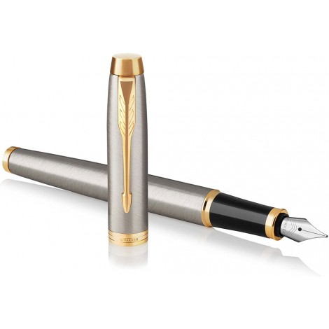 IM Brushed Metal GT - Penna stilografica ad inchiostro liquido, scatola regalo inclusa colore blu