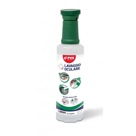 Soluzione salina per lavaggio oculare - Soluzione monouso, sterile di Cloruro di Sodio 0,9% per il lavaggio oculare d`emergenza, dotato di un tappo oculare per facilitare l`utilizzo, idoneo come ricambio per la stazione di lavaggio oculare Drop, 500ml