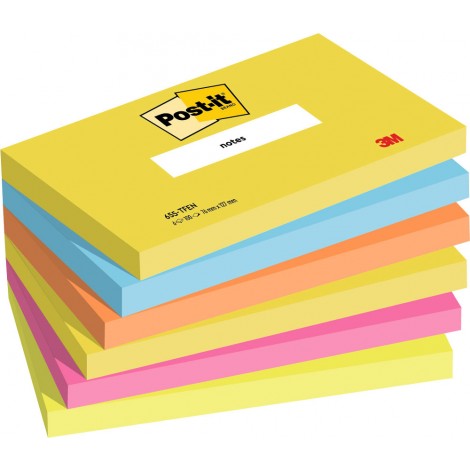 Foglietti post-it Colori Energetic 655 76x127mm  (giallo limone neon, blu paradiso, arancio acceso, rosa power, verde acido) - 6pz