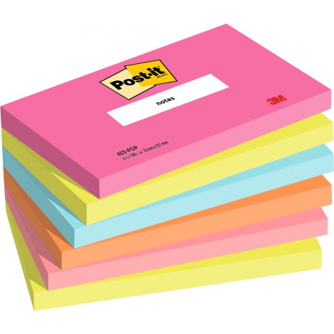 Foglietti post-it Colori Poptimistic 655 76x127mm (rosa power, verde acido, acqua, arancio acceso, rosa guava) - 6pz