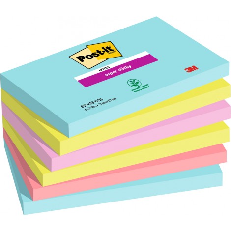Foglietti post-it Super Sticky 655 Cosmic 76x127mm (acqua, verde acido, rosa tropicale, rosa guava) - 6pz